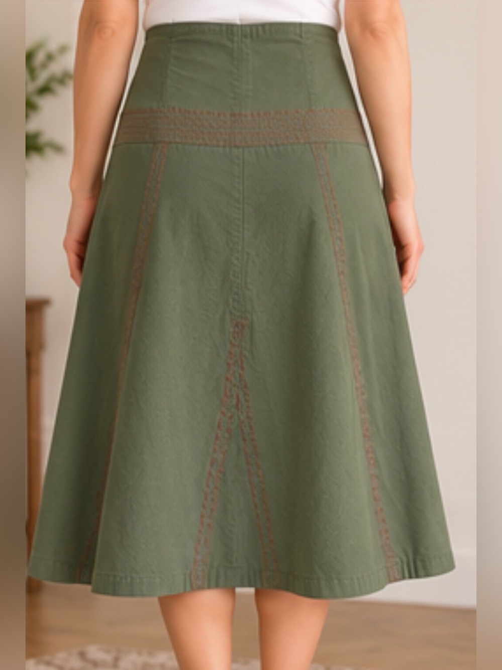 Sass Me Olive Green Skirt Size 6 Pink Stitching High Waist A-Line Boutique